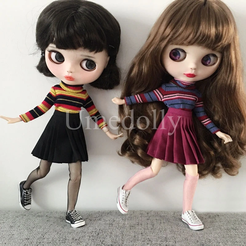 

2PCS/SET Lovely Doll's Turtleneck Swearter + Pleated skirt for Barbies Blyth OB24 Doll Clothes Outfits Accessories