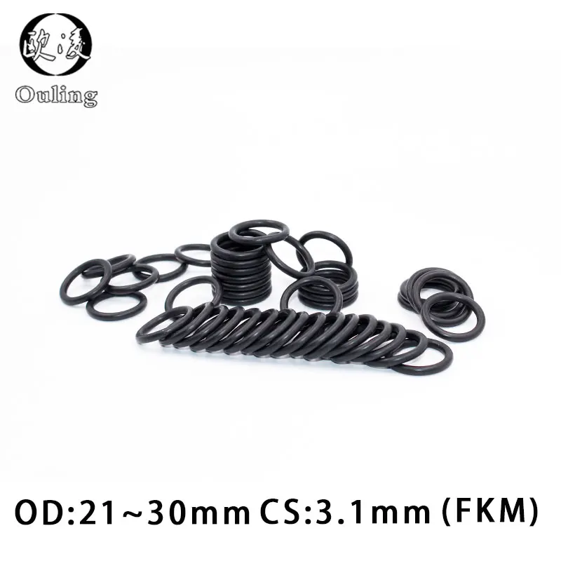 5PCS 불소 고무 링 검정 FKM O 링 씰 CS:3.1mm OD21/22/23/24/25/26/27/28/29/30mm 고무 O-링 씰 오일 ORing 가스켓
