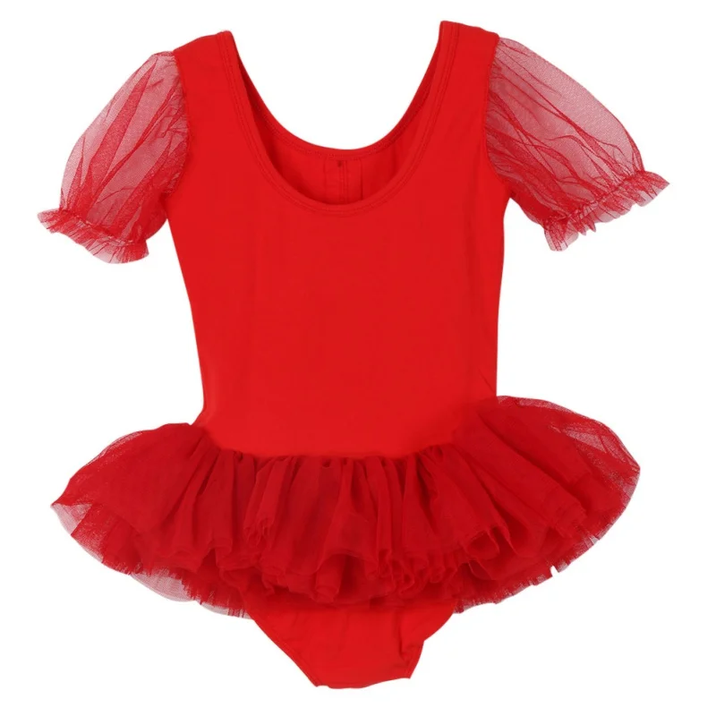 От 4 до 15 лет, детский лоскутный Купальник для танцев с короткими рукавами, пачка, танцевальная одежда, костюмы, балетное платье