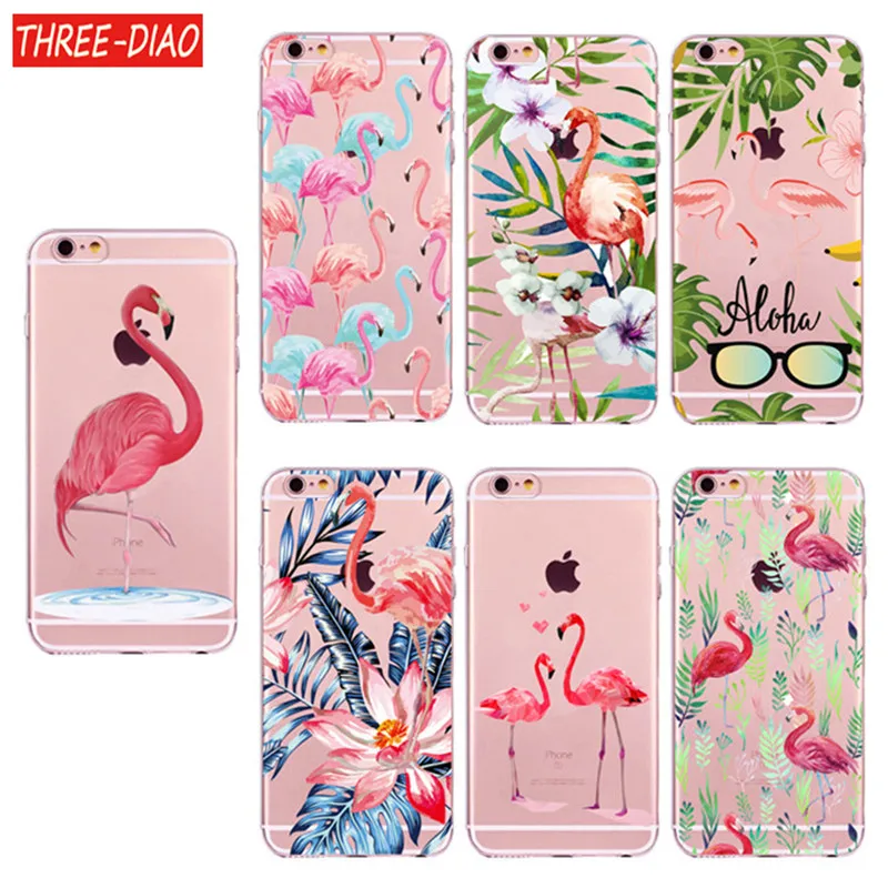 

THREE-DIAO Flamingo Case For iphone X 8 6 6S 6/7 PLus 5 5S SE Case Soft Transparent Silicon Back Cover Cases For iPhone 7