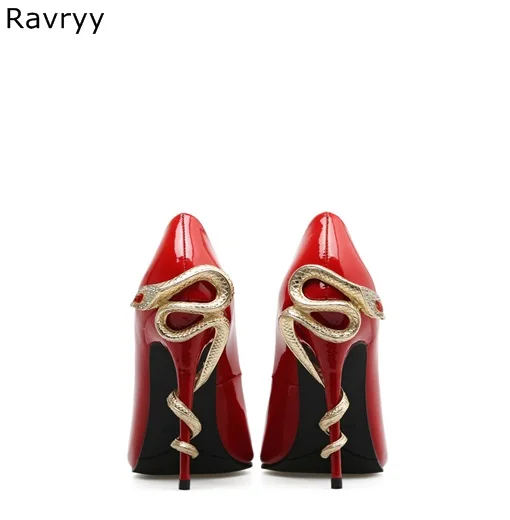 Pump Dress-Shoes Heel Stilettos Pointed-Toe Straped Woman Golden Snake Slip-On Thin Sexy