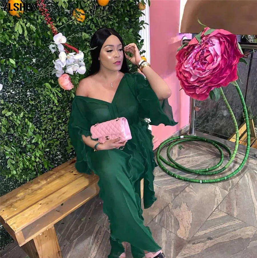 New African Dresses for Women Dashiki Falbala African Dress Clothes Bazin Riche Sexy Pleat V-neck Long Africa Maxi Dress Woman 14