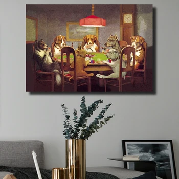 

1 Pcs Decorative Picture Wall Art Canvas Prints Dogs Playing Poker Animal Oil Painting for Living Room Home Decor No Framed