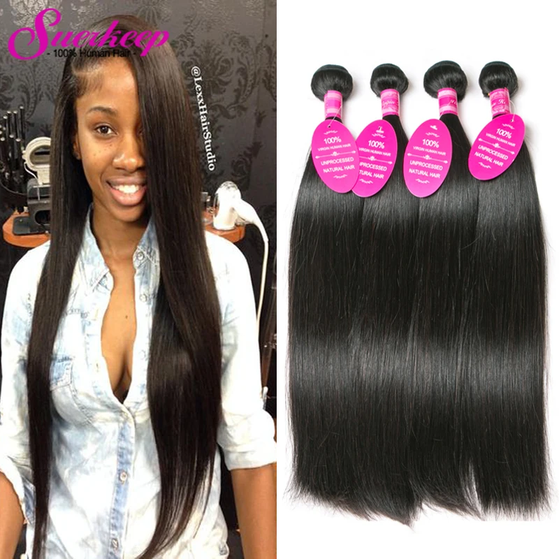 7A Brazilian Virgin Hair Straight Human Hair Weave 4 Bundles Straight Virgin Hair Rosa Hair Products Brazilian Straight Bundles