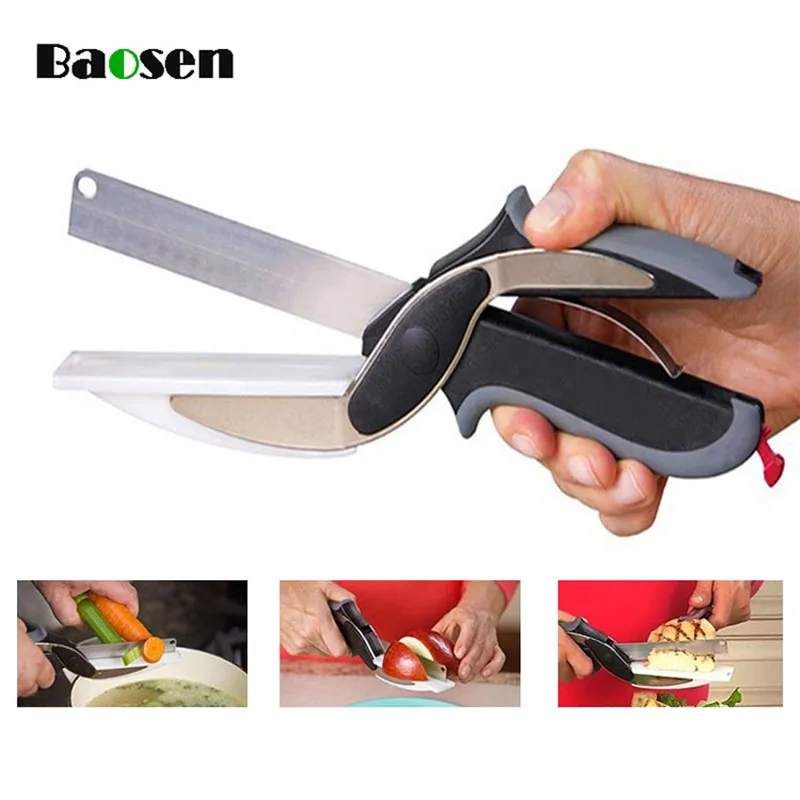 

Baosen 1Pcs Multi-Function Vegetable Scissors 2 in 1 Cutting Board Utility Cutter Stainless Steel Outdoor Smart Vegetable Cutter