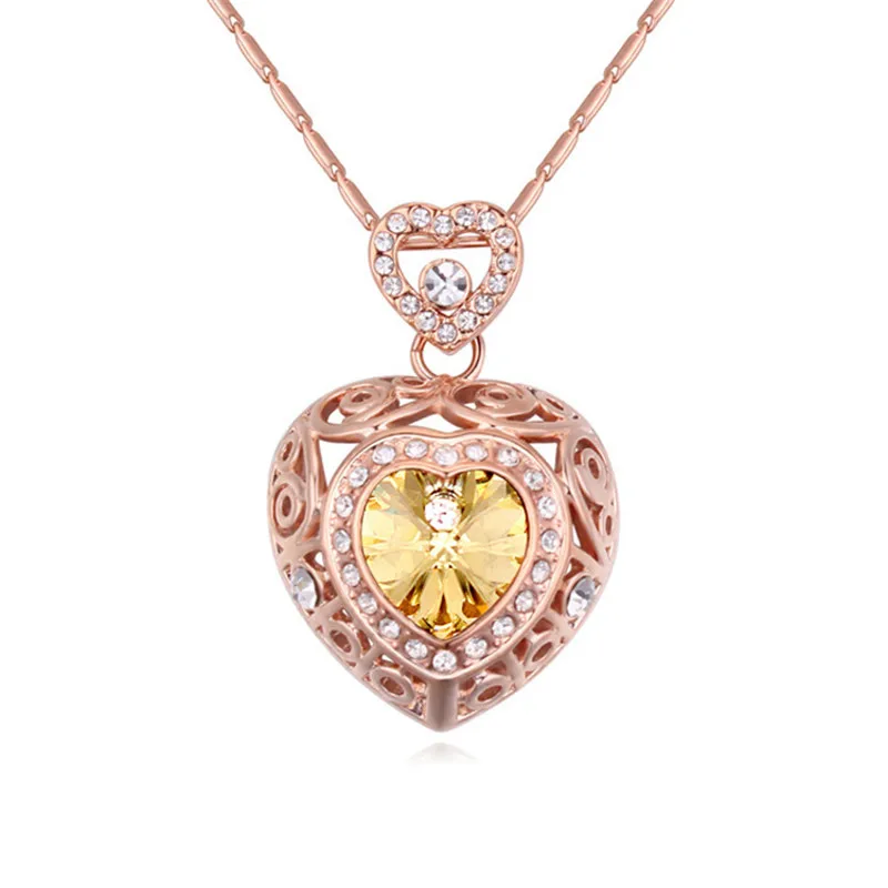 Old Pattern Gold Necklace | 8 colors antique pattern heart pendant necklace crystal Old Pattern Gold Necklace | 8 colors antique pattern heart pendant necklace crystal