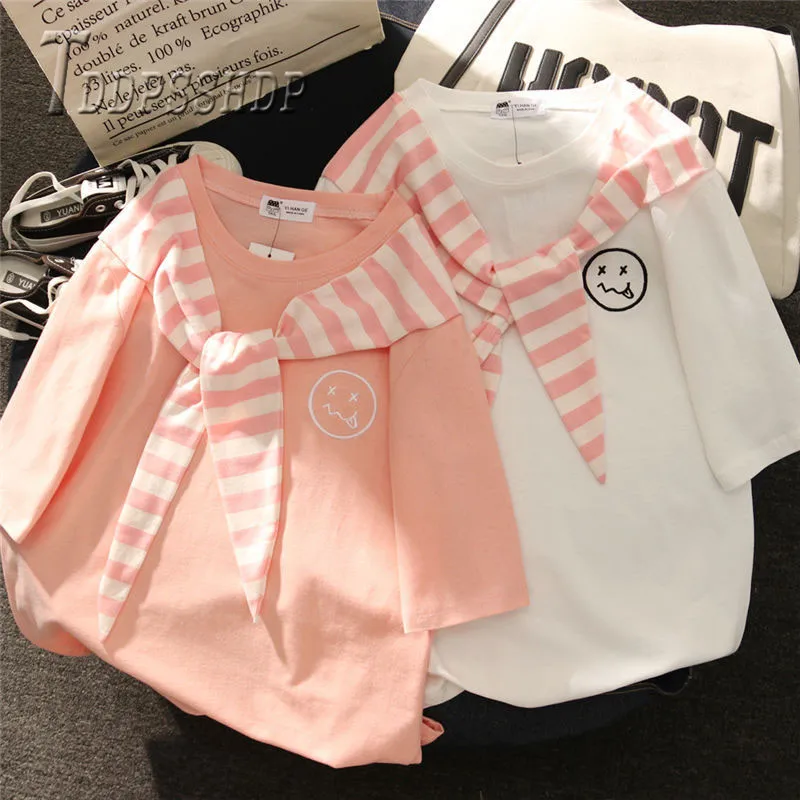 

2019 Summer Good Friends Women T Shirt Candy Color Stripe Female Tee Shirts