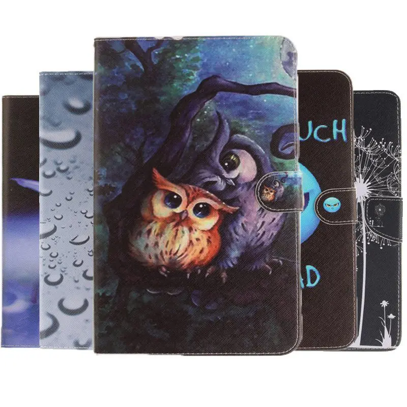 

Carton Owl Painting PU Leather Case for Samsung Galaxy Tab A A6 10.1 2016 T585 T580 T580N 10.1inch with card slots case+film+pen