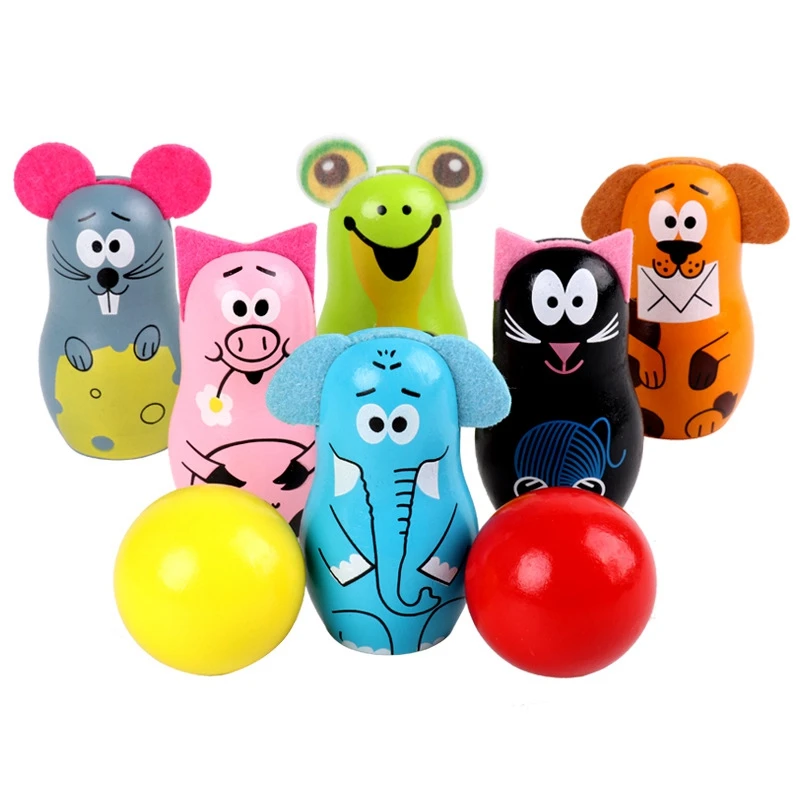 

Wooden Cartoon Animal Bowling Children Early Education Educational Toys