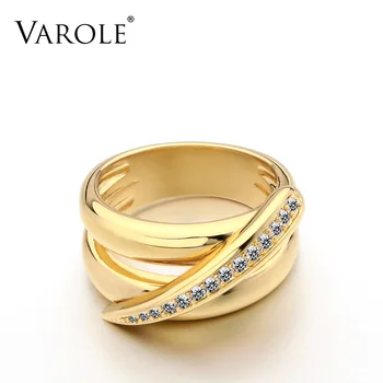 

VAROLE New Arrival Gold Color wedding Rings for Women anillos bague femme Ring for Men wholesale Copper