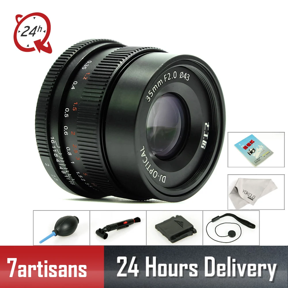 7 ремесленников 35 мм f2.0 Prime Lens для всех одиночных серий для байонетов E-mount fx-mount камер A7 A7II A7R A7RII A7S A6500 A6300 X-A10 M3 M5