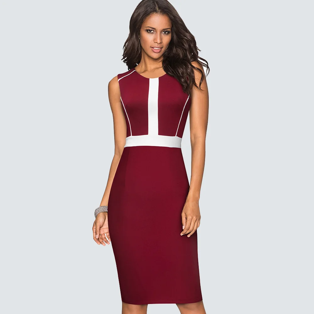 Женское сексуальное элегантное лоскутное Повседневное платье для работы, деловые облегающие вечерние платья-футляр HB530 - Цвет: Dark Red
