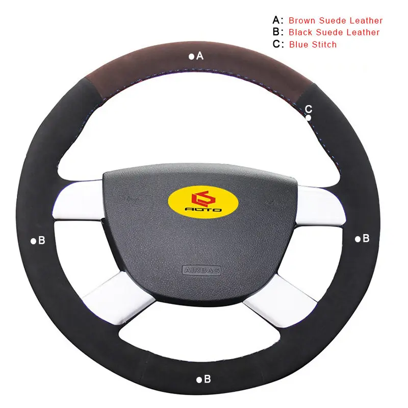 Suede Leather Оплетка на рулевое колесо для Ford Focus 2 2005-2011 для Ford Kuga 2008-2011 C-MAX 2007-2010 автомобильные чехлы для руля кожа - Название цвета: Suede Leather