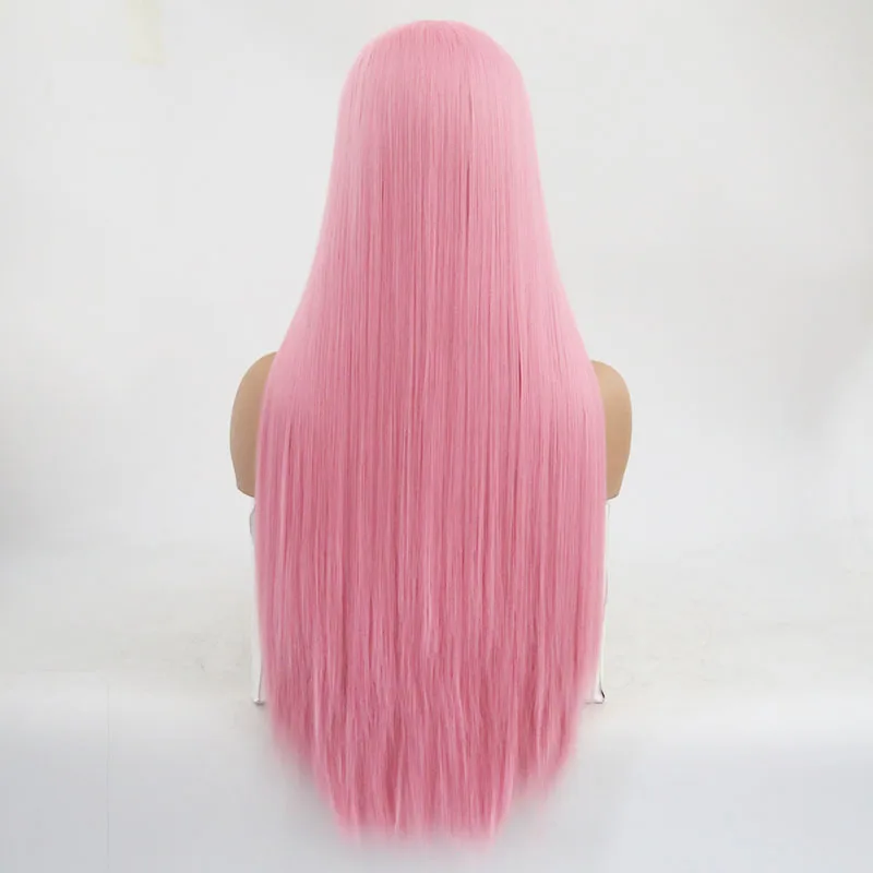 Charisma 150% плотность бесклеевой натуральный прямой синтетический парик фронта шнурка Glueless термостойкие парики со средней частью розовый парик