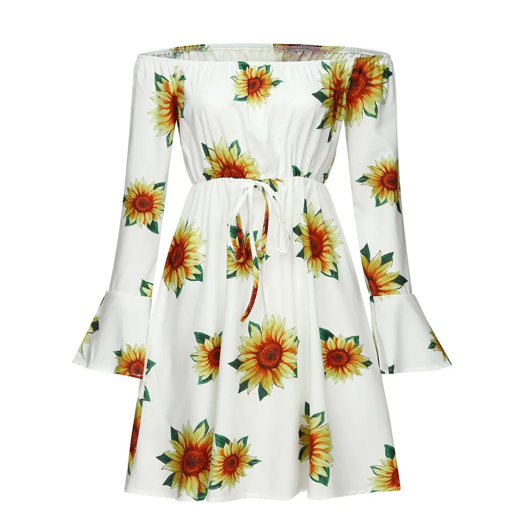 

Women Dresses Casual Summer 2019 Sexy Slash Neck Party Jurken Sundress Hippie Boho Off Shoulder Vintage Dress for Women