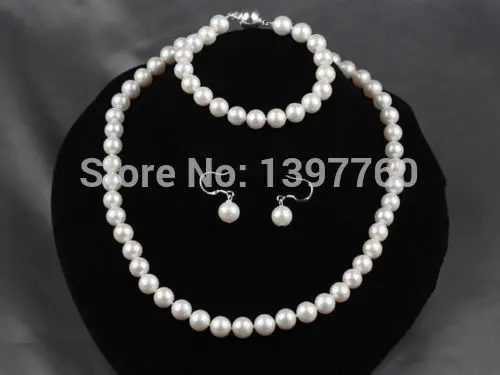 

Hot sell Noble- Miss charm Jew.40 natural 10-11 mm white pearl earring necklace bracelet set (A0423)