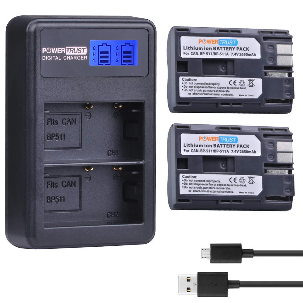 Billig 2 stücke 2650mAh BP 511 BP 511 BP511 BP511A Batterie + LCD USB Dual Ladegerät für Canon EOS 40D 300D 5D 20D 30D 50D