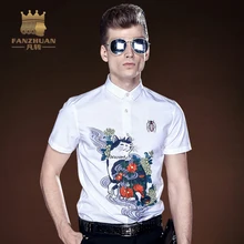 FANZHUAN дизайн персонажа рубашки для мужчин с принтом с длинными рукавами с отложным воротником мужская рубашка облегающий Повседневный Молодежный Модный Размер