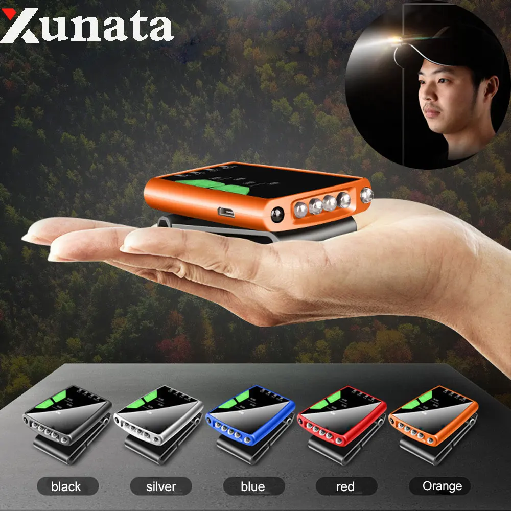 

USB Rechargeable Body Motion Sensor LED Headlamp 4*LED Hat Clip Light Adjustable Lamp Cap Waterproof Built-in 900mAh Battery