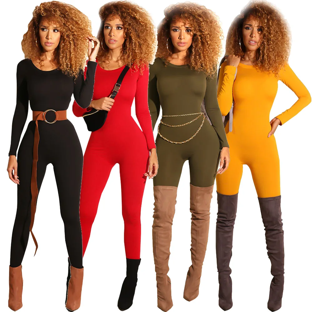 

Women Long Sleeve Jumpsuit Sports Clothing Sexy Solid Color Skinny Bodysuit