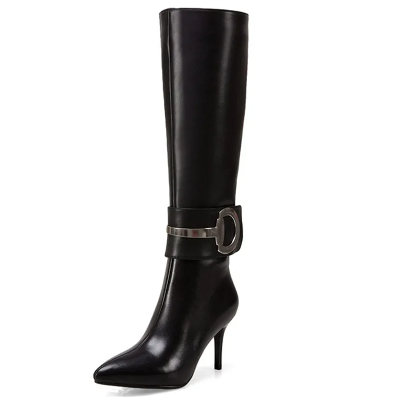 

LOVEXSS Woman Autumn Winter Metal Decoration Ankle Boots Fashion Plus Size 33 43 Martin Boots Black High Heeled Shoes 2018