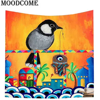 

Evil Eye tapestry wall cloth tapiz hippie tapiz pared polyester fabric printed Fitima Girl colorful bird Arab mosque blanket