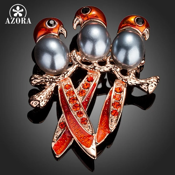 

AZORA Rose Gold Color With Three Birds Red Stellux Austrian Crystal Pin Brooch TP0026