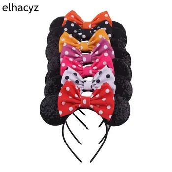 

10pcs/lot 2020 New Glitter Minnie Mouse Ears Hairband Summer Dot Printed For Girls 5'' Big Hair Bow Kids DIY Hair Accessories