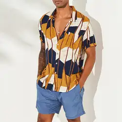 2019 Новые летние пляжные мужские рубашки с принтом, с короткими рукавами, четыре цвета, повседневная мужская рубашка в европейском и