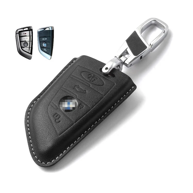 Чехол-бумажник для ключей BMW серии 1 2 3 5 7 из натуральной коровьей кожи, защитный чехол для BMWS X1 X3 X4 X5 X6 - Цвет: Style B Black