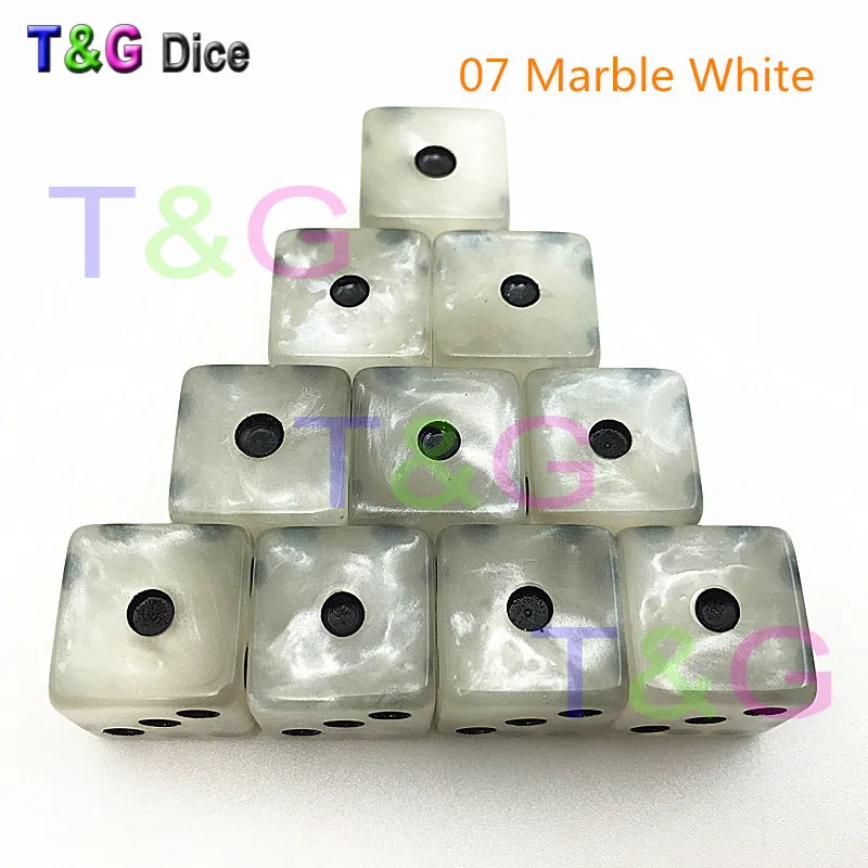 10PCS 12MM High Quality Dice Marbled Transparent Solid Glitter effect in square corners Plastic cube d6 Gambling