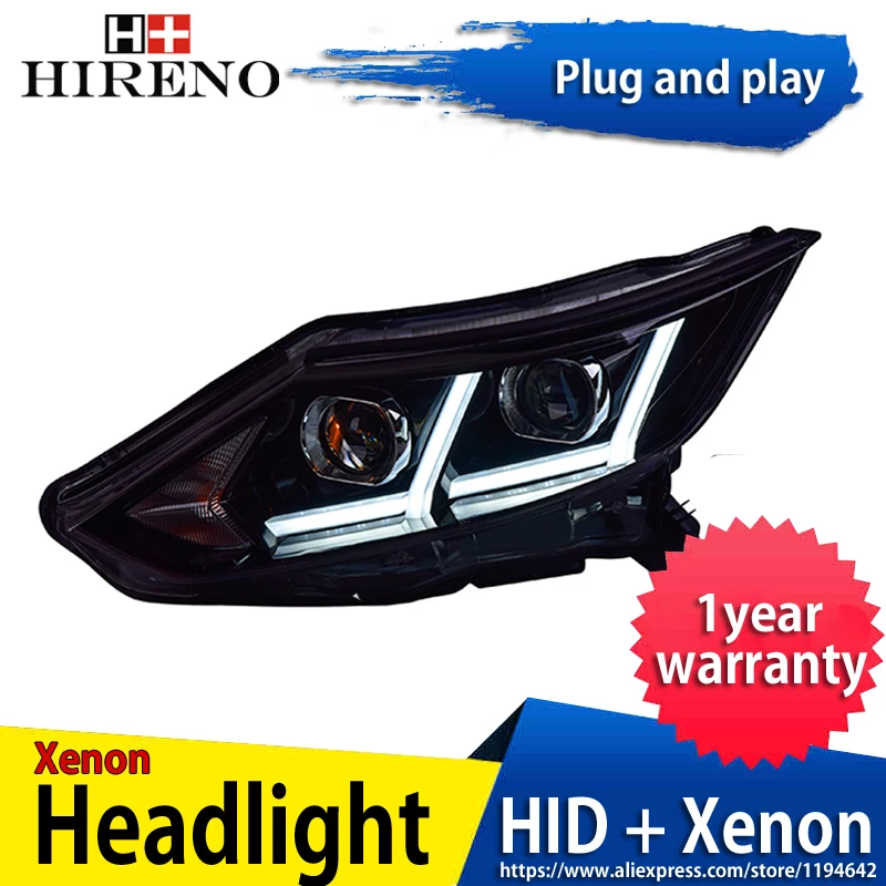 Hireno налобный фонарь для Nissan Qashqai передних фар сборки светодиодный DRL ангел объектив двойной луч ксеноновые 2 шт