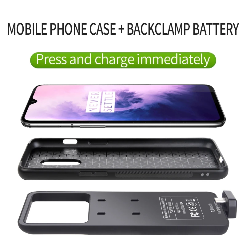 

7000mah battery charger case for One Plus 7 external portable wirless charging cover for Oneplus 7 pro power case