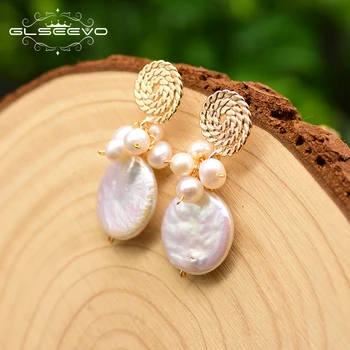 

XlentAg Baroque Round Flat Pearl Earrings For Women Mom Birthday Gift Lollipop Drop Earrings Jewelry Aretes De Mujer GE0773