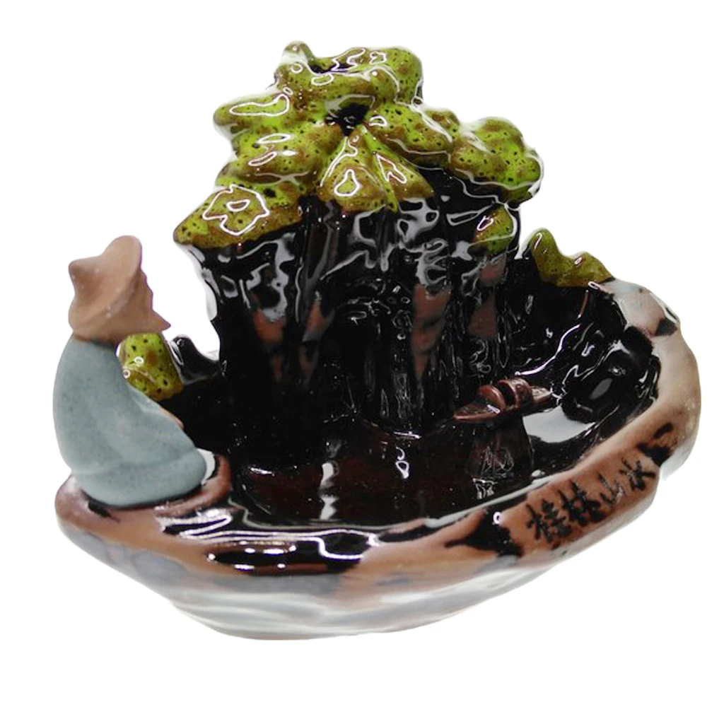 Ceramic Mountain Boat Incense Burner Stick Cones Backflow Incense Holder Home Decor Figurines Miniatures - Meditated and Peace