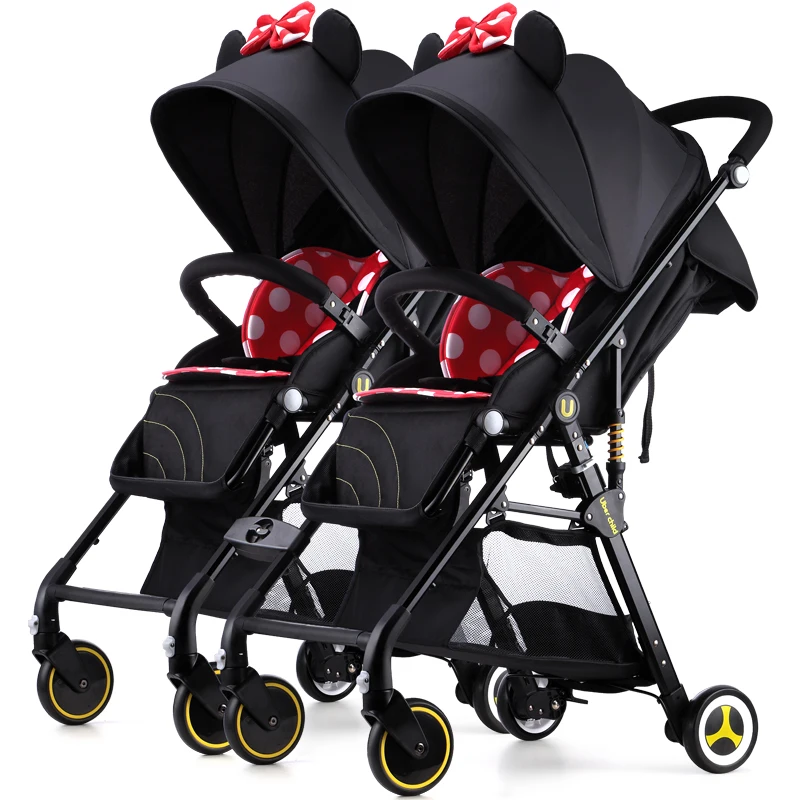 Double Stroller,Wagon Stroller For Newborn&Toddler,Push Pull Lightweight Foldable Travel Umbrella Twins Stroller With 5-Point Harness,Adjustable Handle Bar And Canopy,Foot Wells,Tray Table,Cup Holder