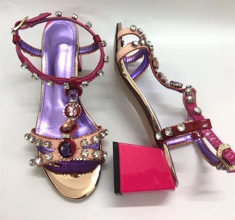 

Chic women's rhinestone T-strap sandals 2019 summer high heeled sandals shoes EU35-41 size BY694