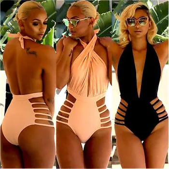 

Ladies Women One Piece Swimwear 2017 Summer Bandage Brazilian Bikinis Push Up Backless Monokini Swimsuit Bathing Suit