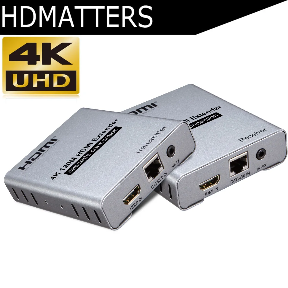 

4K HDMI extender with IR over cat5e/6 up to 120M Cascade connection one TX to N RX supported