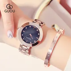 Гонконг GUOU модный бренд кварцевые часы Для женщин высокого класса люкс женское платье часы из нержавеющей стали reloj mujer водонепроницаемые