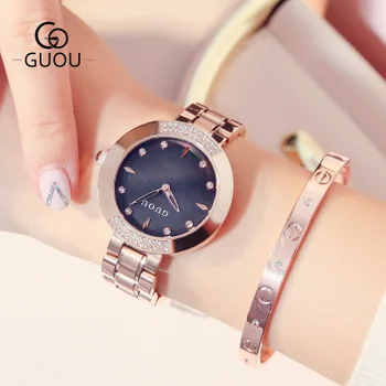 

Hong Kong GUOU Brand Fashion quartz watch Women high-end luxury Women Dress Watches stainless steel reloj mujer waterproof Watch