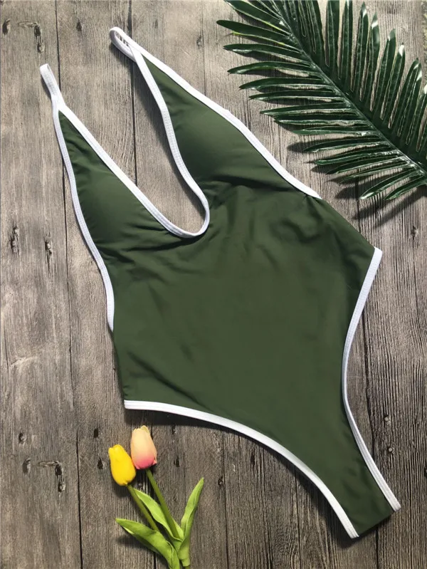 Сексуальный цельный купальник-стринги, открытая спина, пляжная одежда для женщин, монокини, купальник с глубоким v-образным вырезом, женский купальник с высокой посадкой, купальник - Цвет: Армейский зеленый