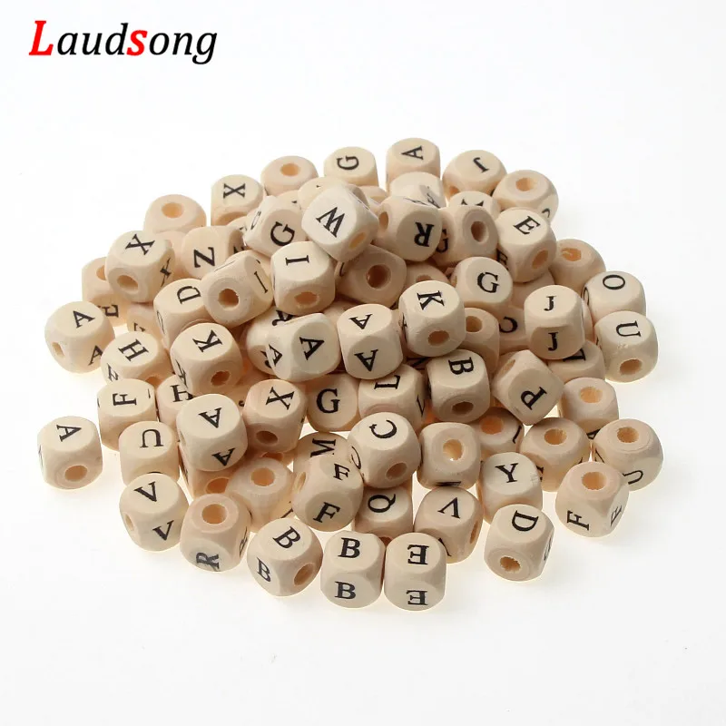 

50Pcs 10/12mm Square Letter Beads Natural Alphabet Wooden Beads For Jewelry Making Necklace Handmade Pacifier Chain DIY