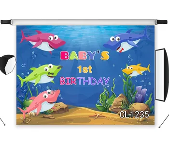 

LB Children's Birthday Party Cartoon Underwater World No Crease Background Photography Polyester Backdrop Studio Photographic