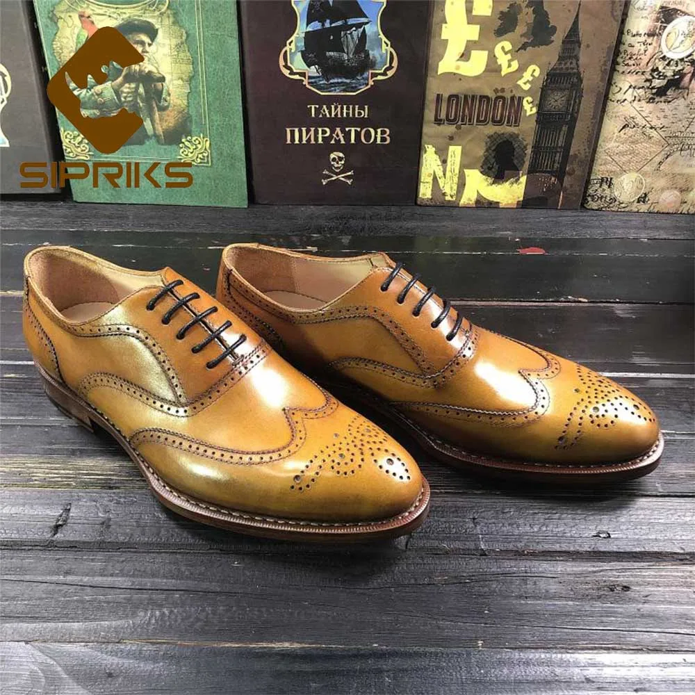 Роскошная обувь для мужчин sipriks брендовая импортная итальянская кожаная модельная обувь оксфорды Винтажная обувь с перфорацией типа «броги» лимонный, желтый, черный деловой костюм