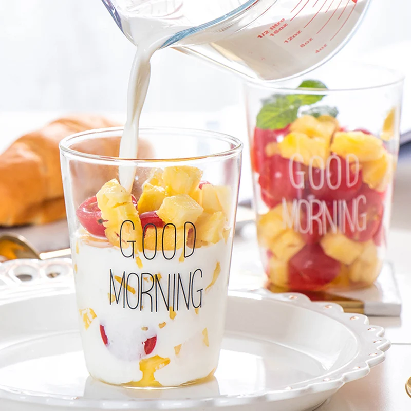 1Pc Glass Cup Large Glass Beer Mug Milk Juice Smoothie Cup Iced Coffee Tea Mug Home Cafe Good Morning Drinkware 400ML (1)