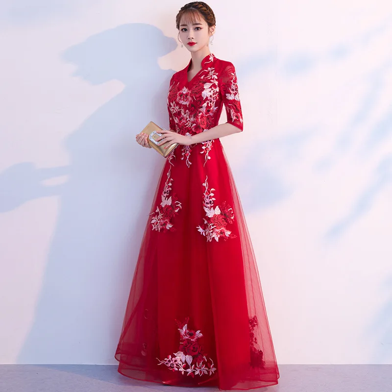 

2018 Wedding New Red Long Ball Gown Solid Ankle-length Formal Engagement Dress