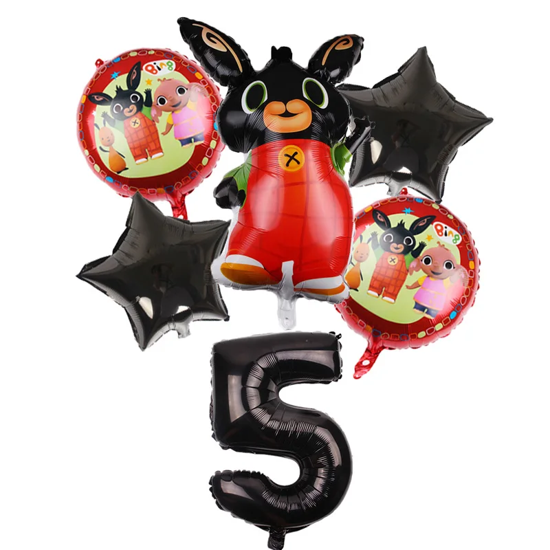6 шт./лот 86*60 см мультфильм Bing Bunny 32 дюймов номер фольги воздушный шар кролик шары День рождения украшения Детские шары globos - Цвет: black