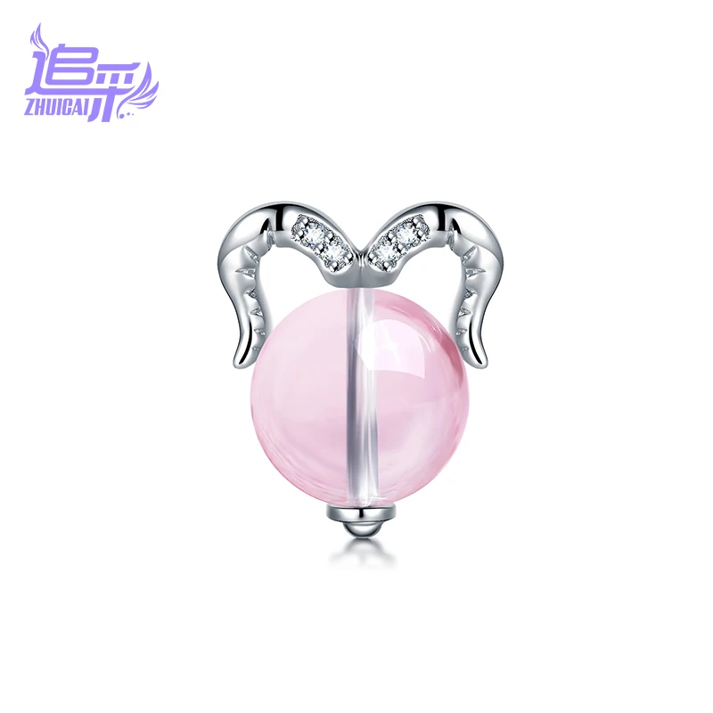 Natural Gem Stone Aries Rose Quartz For Women-Real Solid 925 Sterling Silver Pendant Promise Quality Famous Brand YB |
