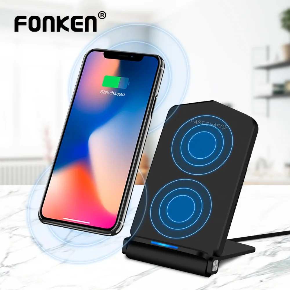 FONKEN Q200 USB беспроводное зарядное устройство Qi 10 Вт быстрое зарядное устройство для телефона Настольный держатель беспроводной зарядный адаптер Быстрая зарядка для мобильного телефона